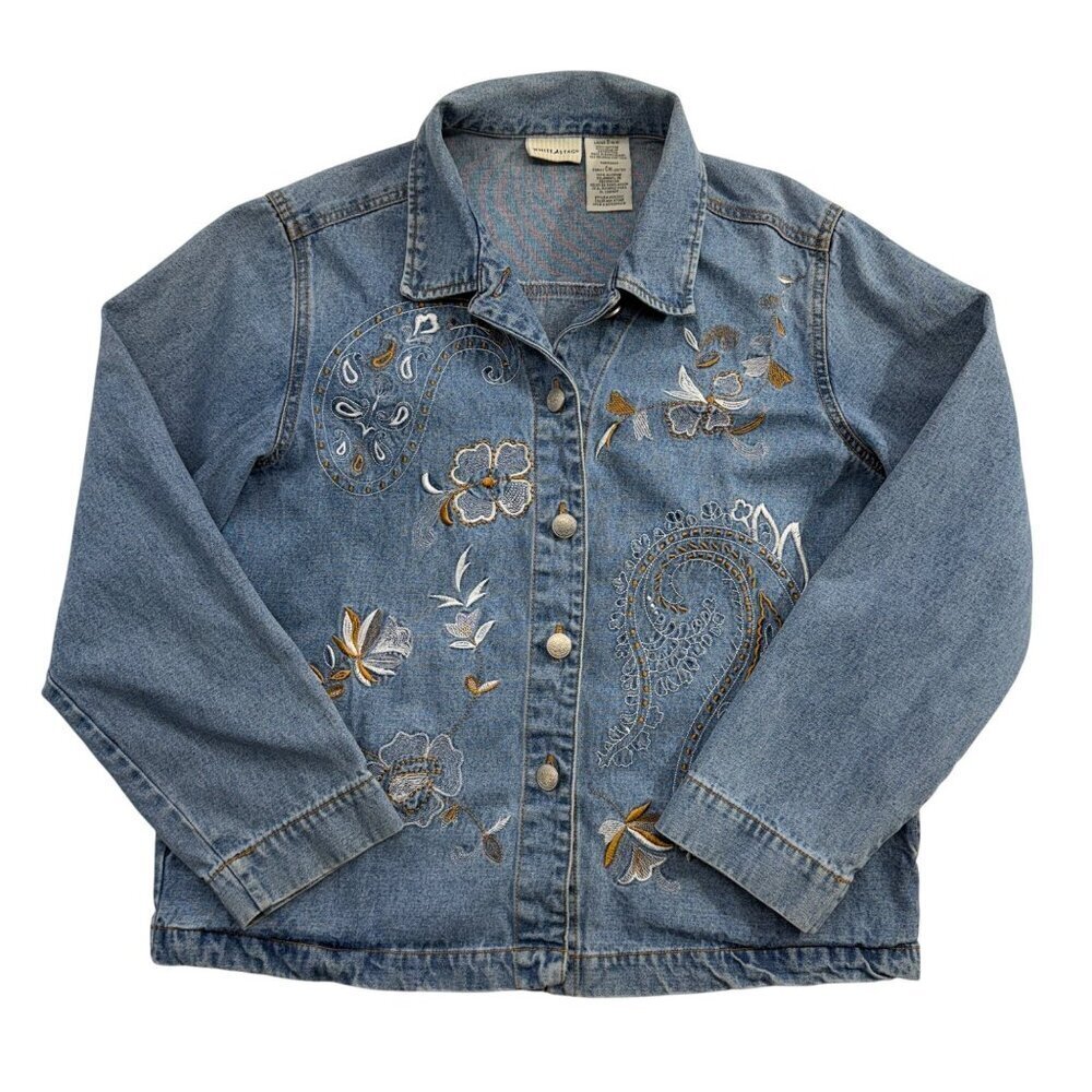 VTG White Stag Floral Embroidered Denim Jacket Cotton‎ Boho Western Womens S